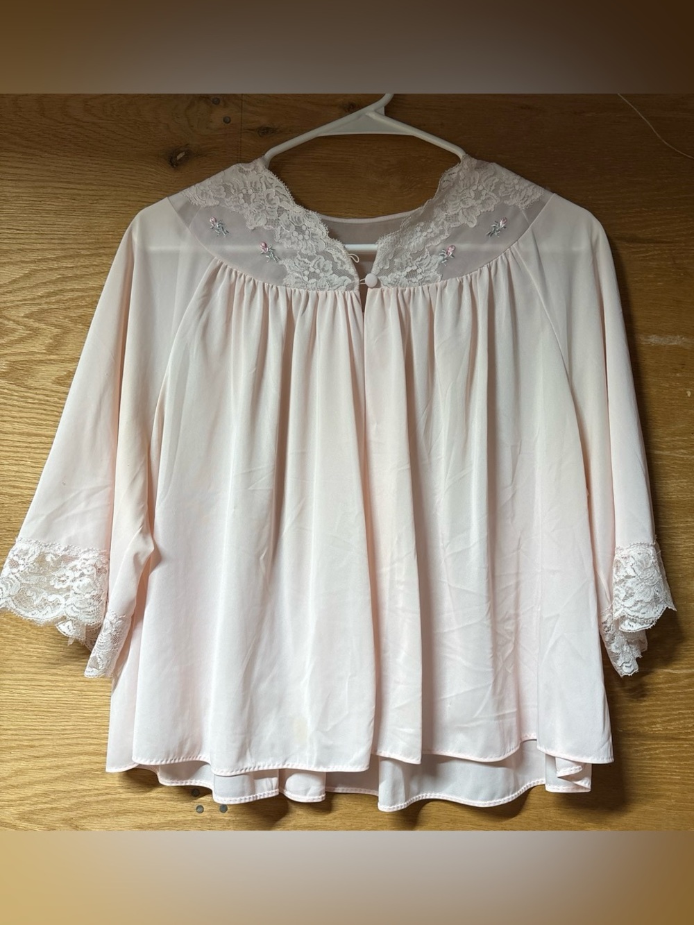 ShadowLine Vintage Women's Lace-Trim Pink Peignoir Top - Soft Sleepwear